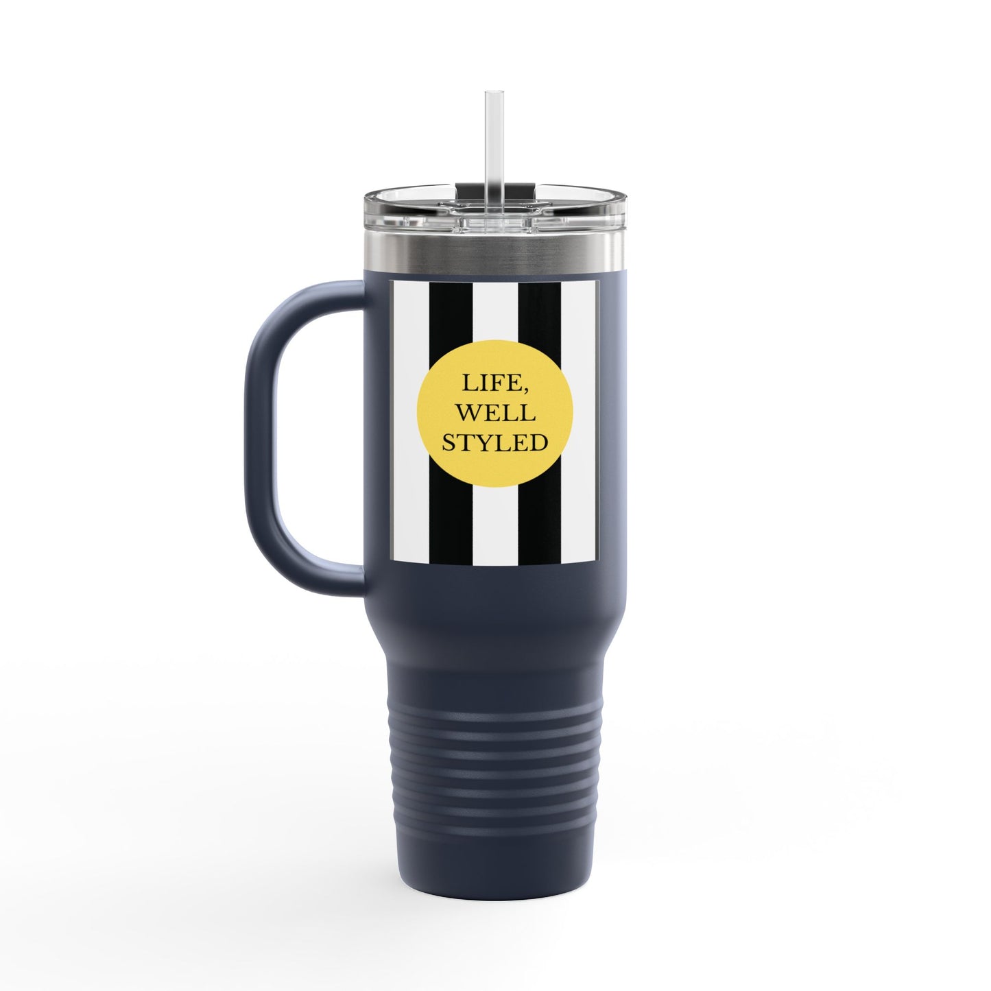 Life, Well Styled – Chic Stripe Insulated Travel Tumbler with Handle