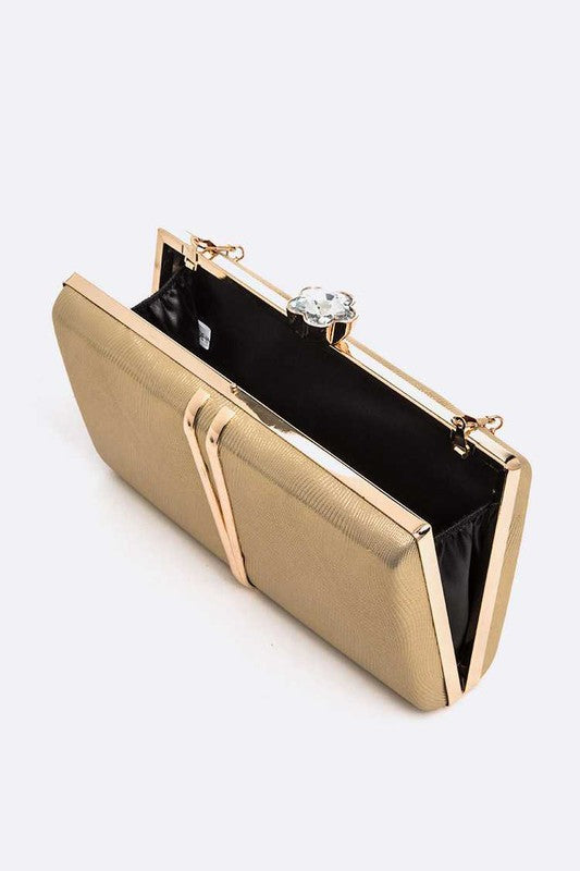 Bejeweled Textured Metallic Box Clutch - - The Queens Hanger Boutique -