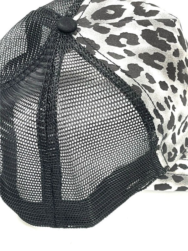 Black and Silver Leopard Brunette Trucker Hat - - The Queens Hanger Boutique -