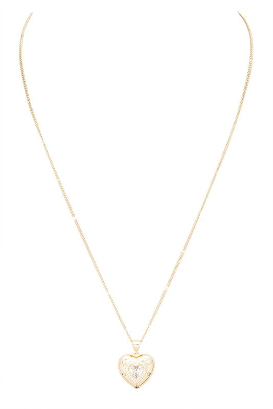 CZ Heart Pendant Necklace - - The Queens Hanger Boutique -