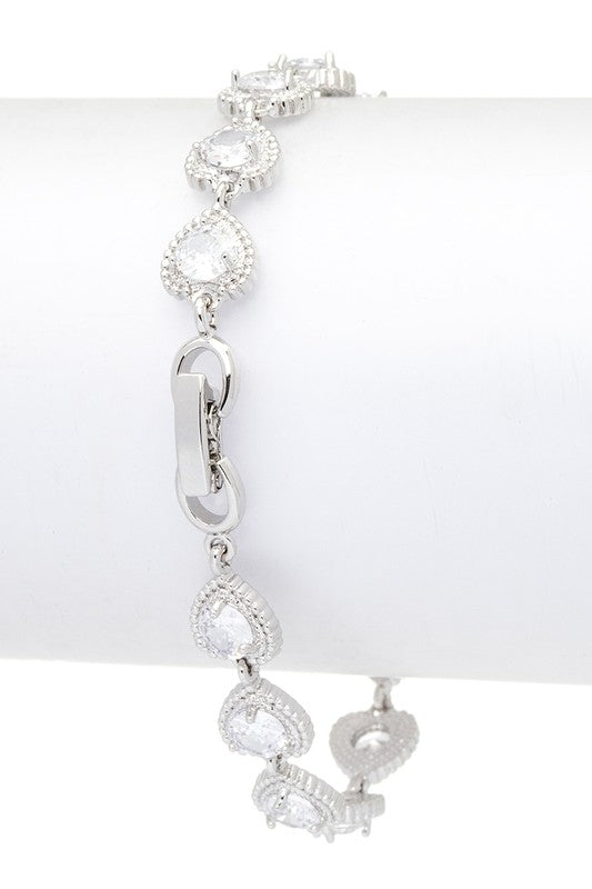 CZ Heart Station Tennis Bracelet - - The Queens Hanger Boutique -