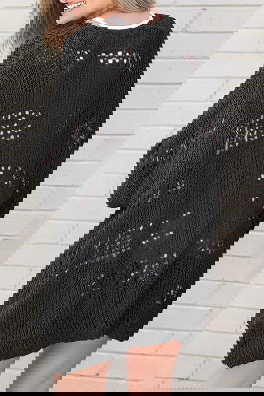 Crochet Dolman Knit Sleeve Cardigan - The Queens Hanger Boutique