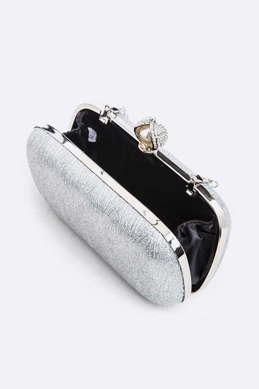 Crystal Flower Statement Satin Heart Shape Clutch - - The Queens Hanger Boutique -
