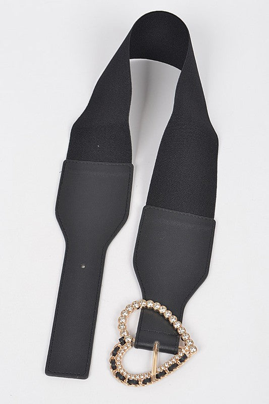 Crystal Heart Buckle Elastic Belt - - The Queens Hanger Boutique -