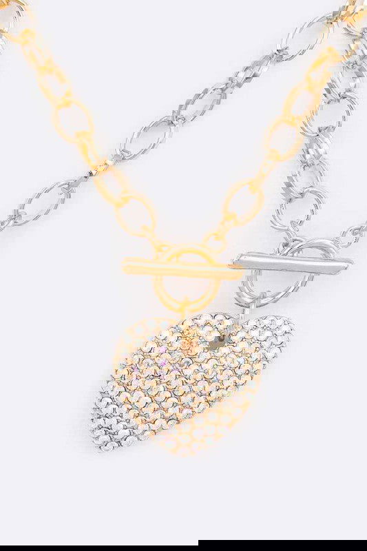 Crystal Heart Pendant Toggle Necklace Set - - The Queens Hanger Boutique -