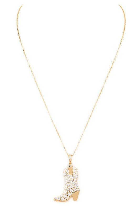 Cubic Zirconia Cowboy Boot Pendant Necklace - - The Queens Hanger Boutique -