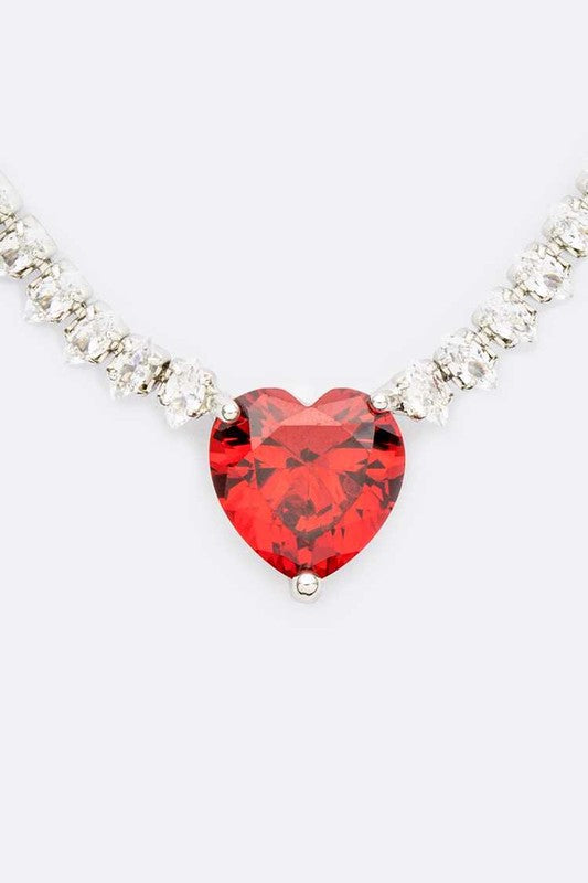 Cubic Zirconia Petite Heart Collar Necklace Set - - The Queens Hanger Boutique -