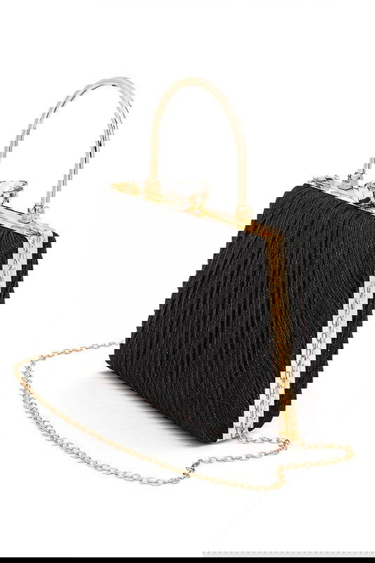 Diamond Clasp Top Handle Pleated Box Clutch - - The Queens Hanger Boutique -