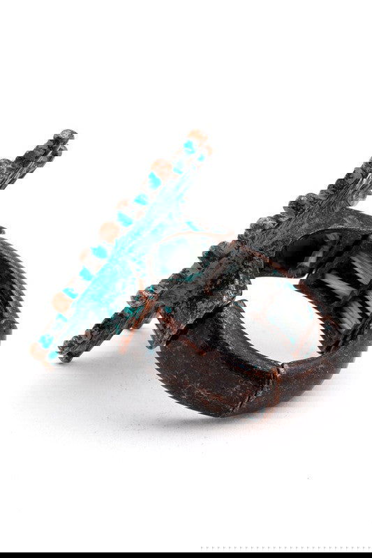 Enamel Flower Patina Vintage Stretch Ring - The Queens Hanger Boutique