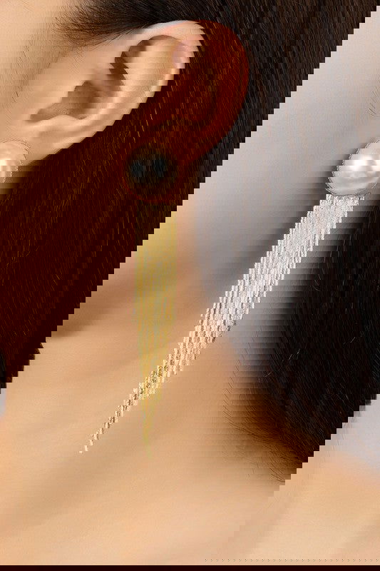 FRONT AND BACK PEARL EARRINGS WITH COBRA CHAIN TASSEL DROP - The Queens Hanger Boutique