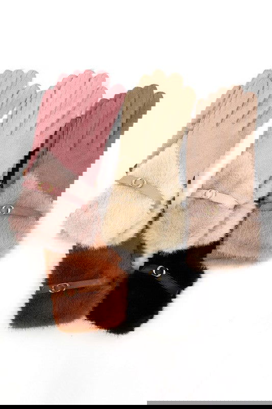 Faux Fur Ultra Suede Fashion Gloves - - The Queens Hanger Boutique -