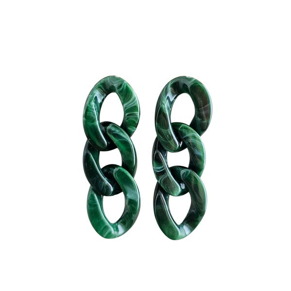 Forest Green Chain Link Earrings - - The Queens Hanger Boutique -