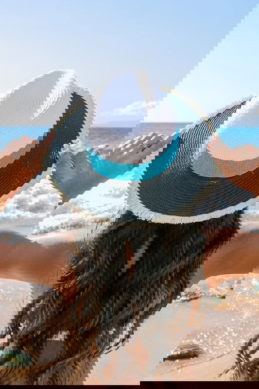 Fray-Edge Color Block Straw Panama Fedora Hat - - The Queens Hanger Boutique -