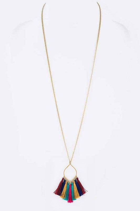 Fringe Tassels Leaf Pendant Necklace - - The Queens Hanger Boutique -