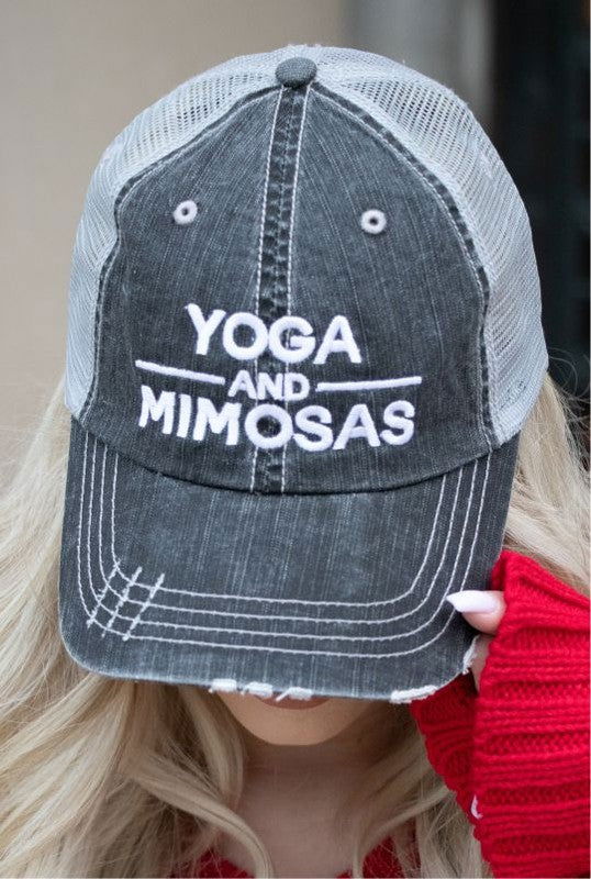 Grey Yoga and Mimosas Trucker Hat - - The Queens Hanger Boutique -
