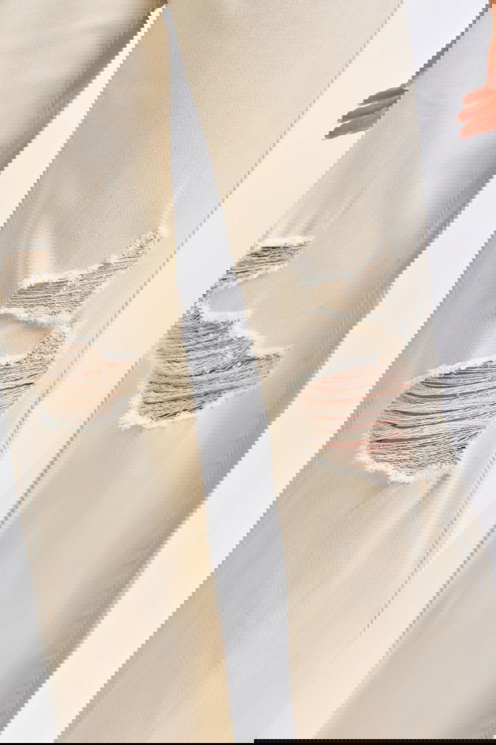 Judy Blue Full Size High Waist Distressed Wide Leg Jeans - The Queens Hanger Boutique