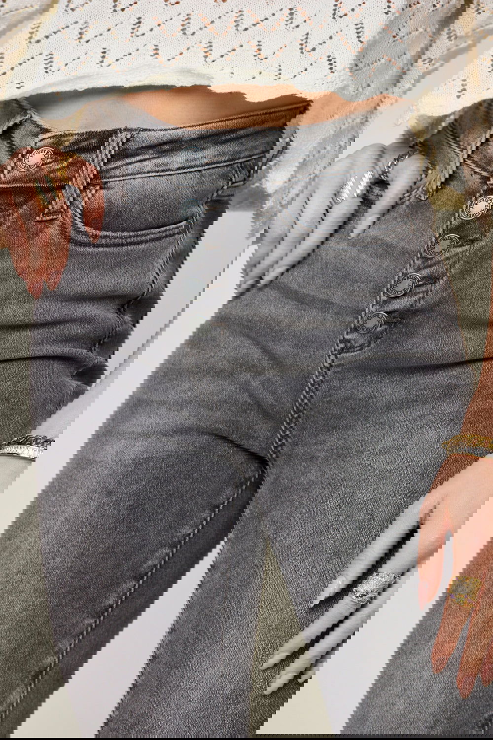 Judy Blue Gray Button Fly High Waist Cuffed Capris - The Queens Hanger Boutique