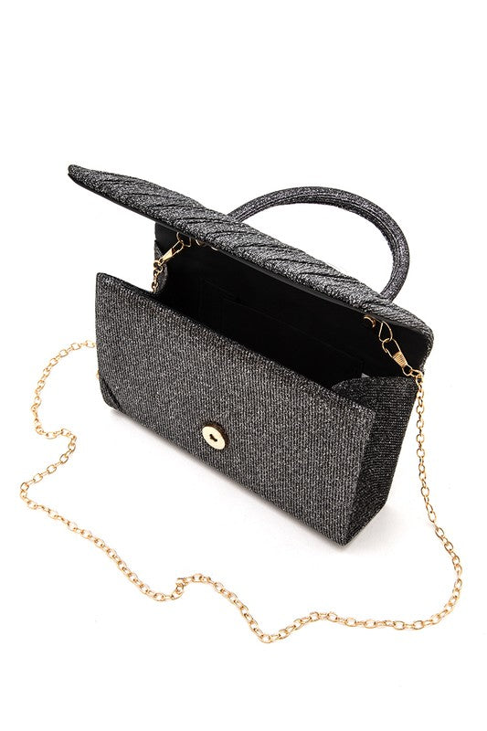 Lurex Pleated Top Handle Evening Clutch Bag - - The Queens Hanger Boutique -