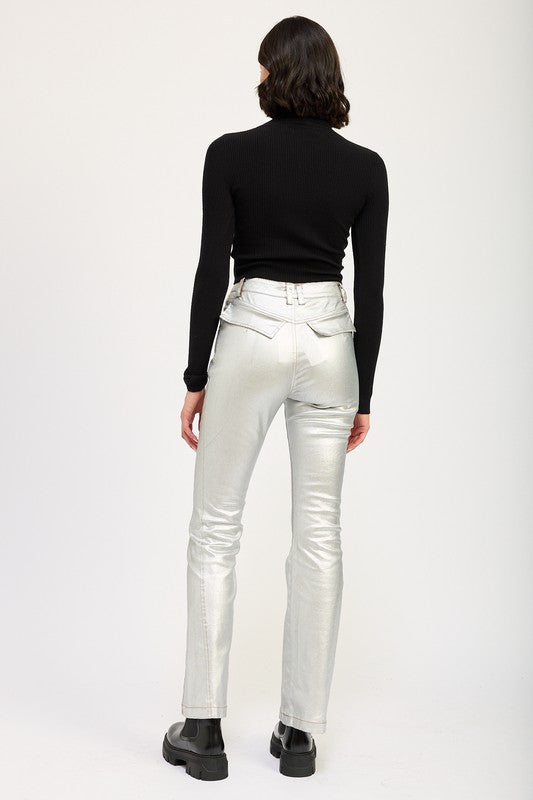 METALLIC FLARED PANTS - - The Queens Hanger Boutique -