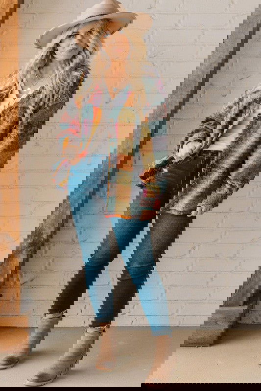 Mustard Red plaid button Shacket Cardigan Sweater - - The Queens Hanger Boutique -