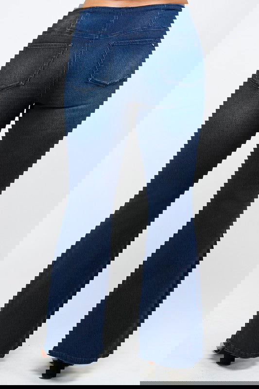 PLUS SIZE MID-RISE BANDED WIDER FLARE JEANS - The Queens Hanger Boutique