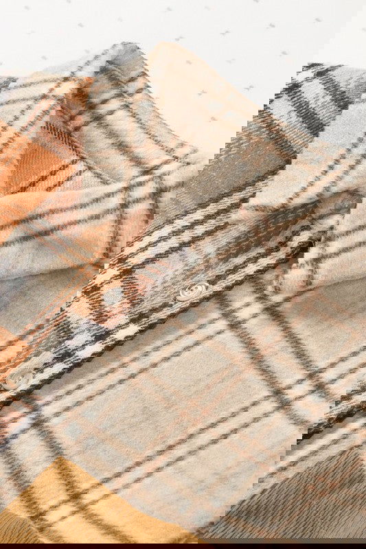 Plaid Color Block Patchwork Pocket Shirt Shacket - - The Queens Hanger Boutique -