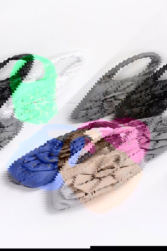 Pleated Flower Handle Clutch - - The Queens Hanger Boutique -