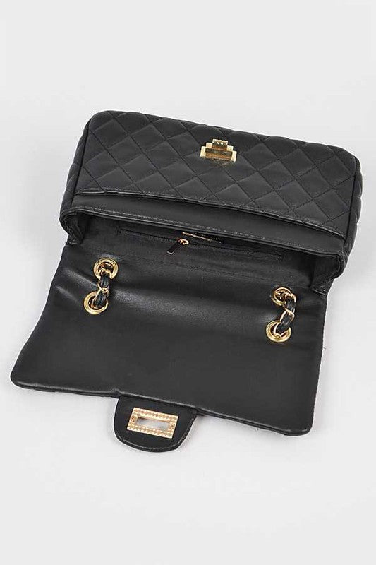 Quilted Turn Lock Convertible Shoulder Bag - - The Queens Hanger Boutique -