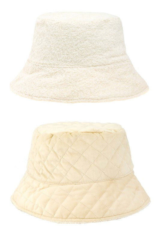Quilted Velvet and Fur Reversible Bucket Hat - - The Queens Hanger Boutique -
