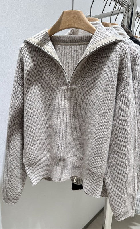 Ribbed half zip sweater - - The Queens Hanger Boutique -