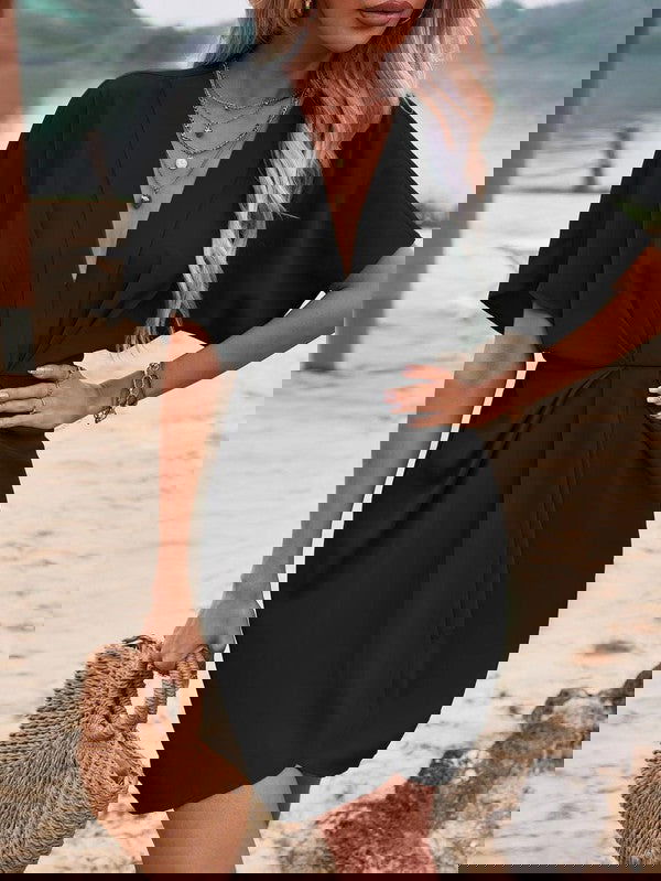 Ruched Dolman Sleeve Draped Dress - The Queens Hanger Boutique