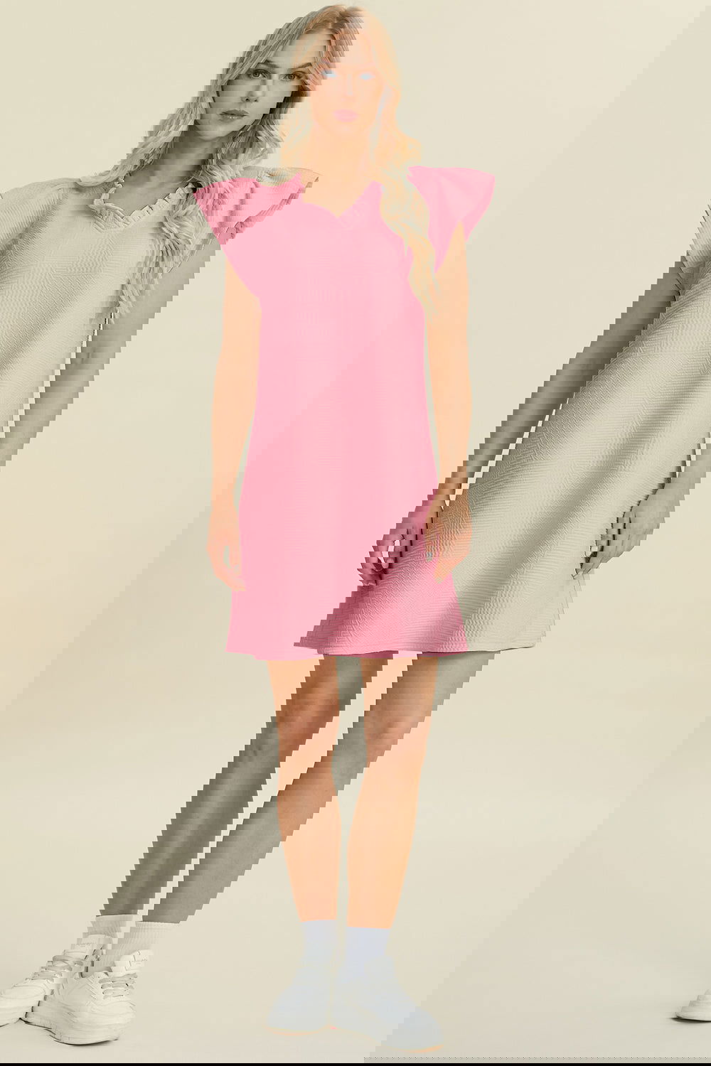 Ruffled V-Neck Cap Sleeve Black Dress - - The Queens Hanger Boutique -