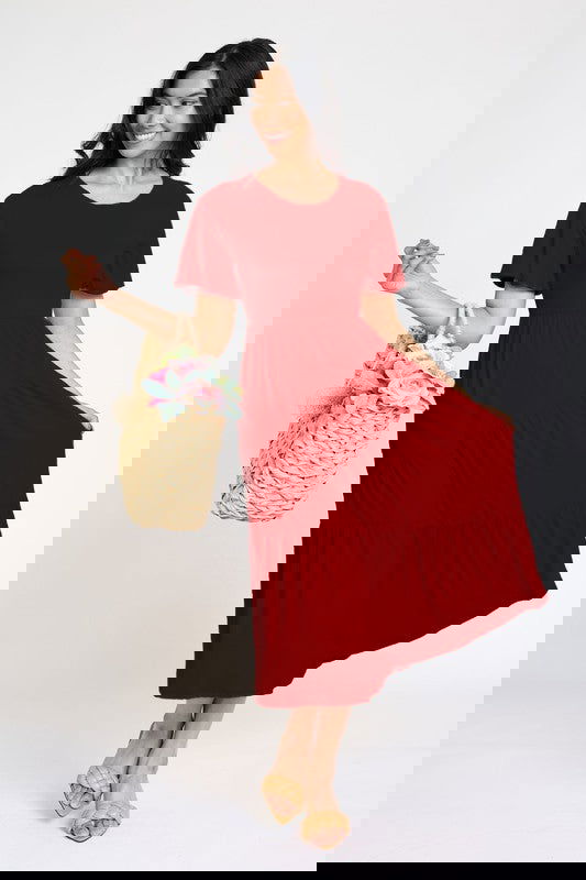 Solid Diagonal Tiered Flowy Dress - - The Queens Hanger Boutique -