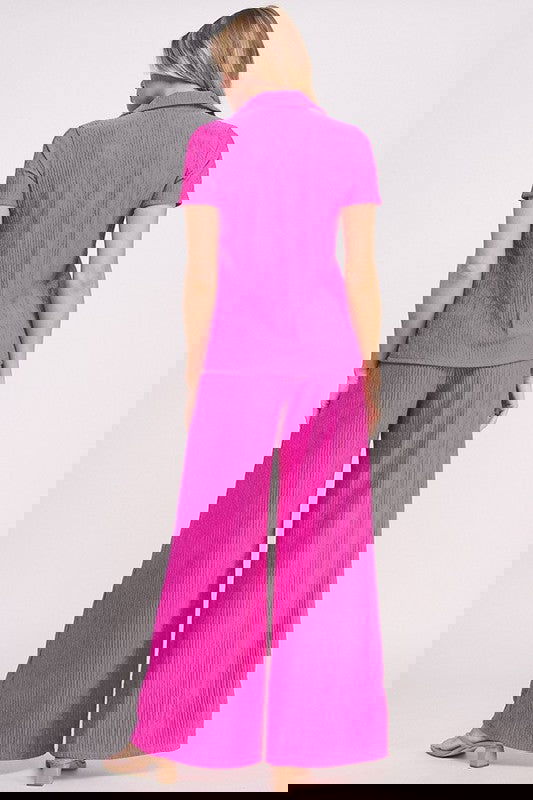 TEXTURED WIDE LEG PANTS SET - - The Queens Hanger Boutique -