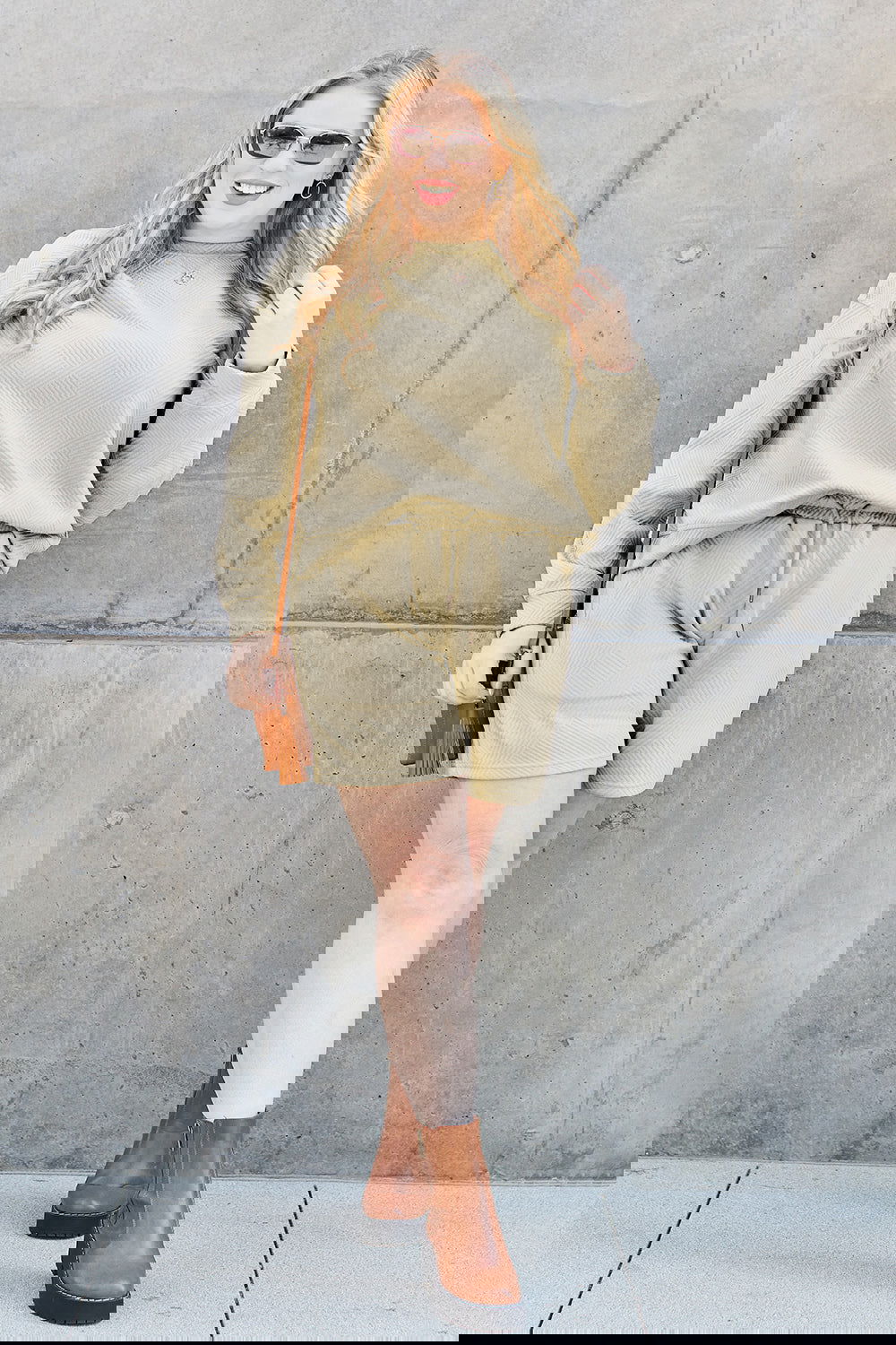 Texture Long Sleeve Top and Drawstring Shorts Set - The Queens Hanger Boutique