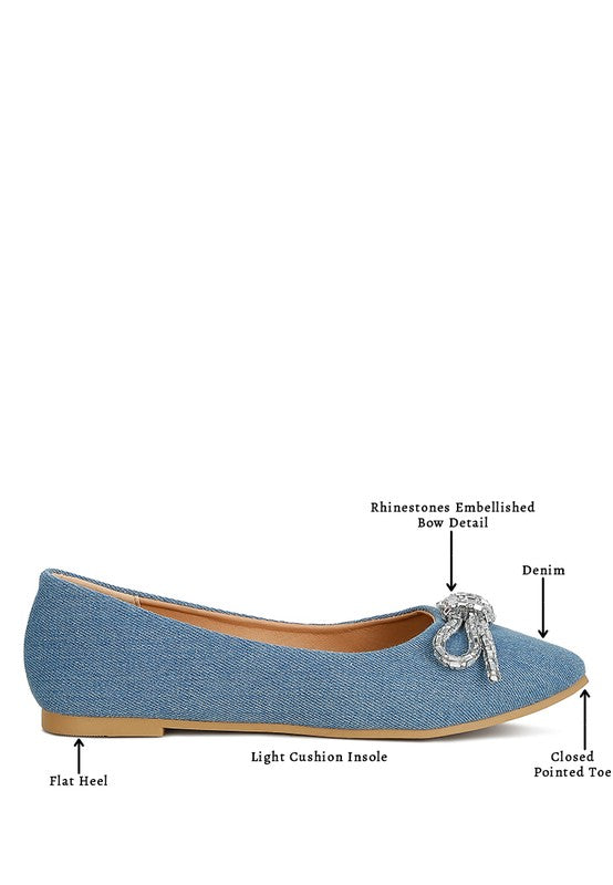 The Denim Charm Bow Flats - The Queens Hanger Boutique