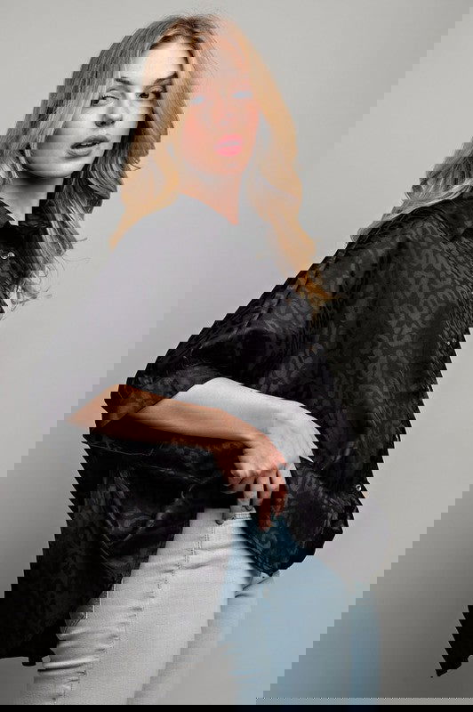 The Earthy Satin Print Button-Down Blouse - The Queens Hanger Boutique