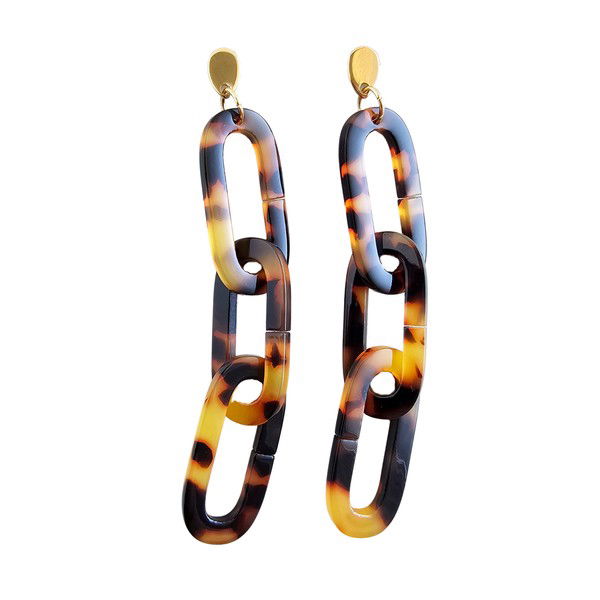 Tortoise Chain Link Earrings - - The Queens Hanger Boutique -