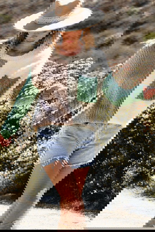 Women Colorblock Patched Pocket Shoulder Sweater - - The Queens Hanger Boutique -