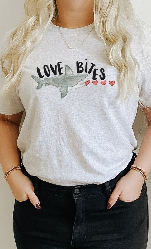 Love Bites Heart Eating Shark Graphic Tee