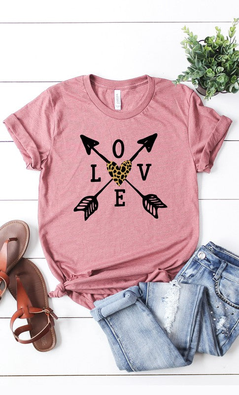 Leopard Heart Love Arrows Graphic Tee