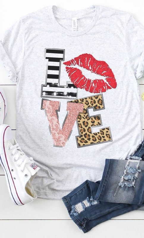 LOVE with Lips striped L, Leopard E Graphic Tee