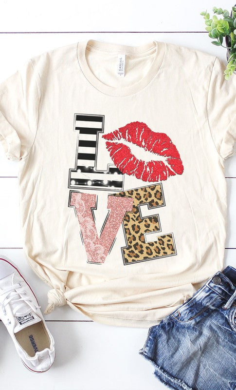 LOVE with Lips striped L, Leopard E Graphic Tee