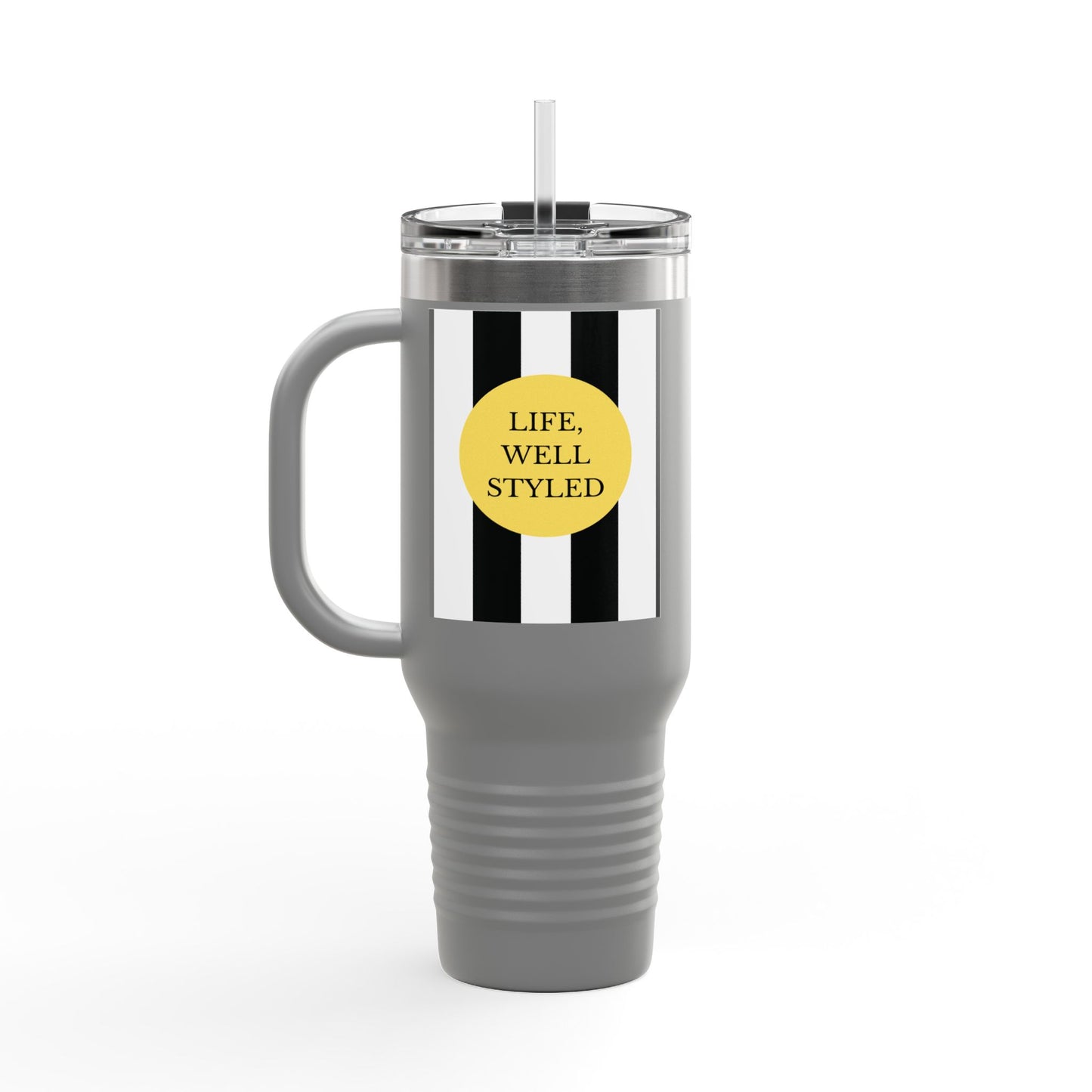 Life, Well Styled – Chic Stripe Insulated Travel Tumbler with Handle