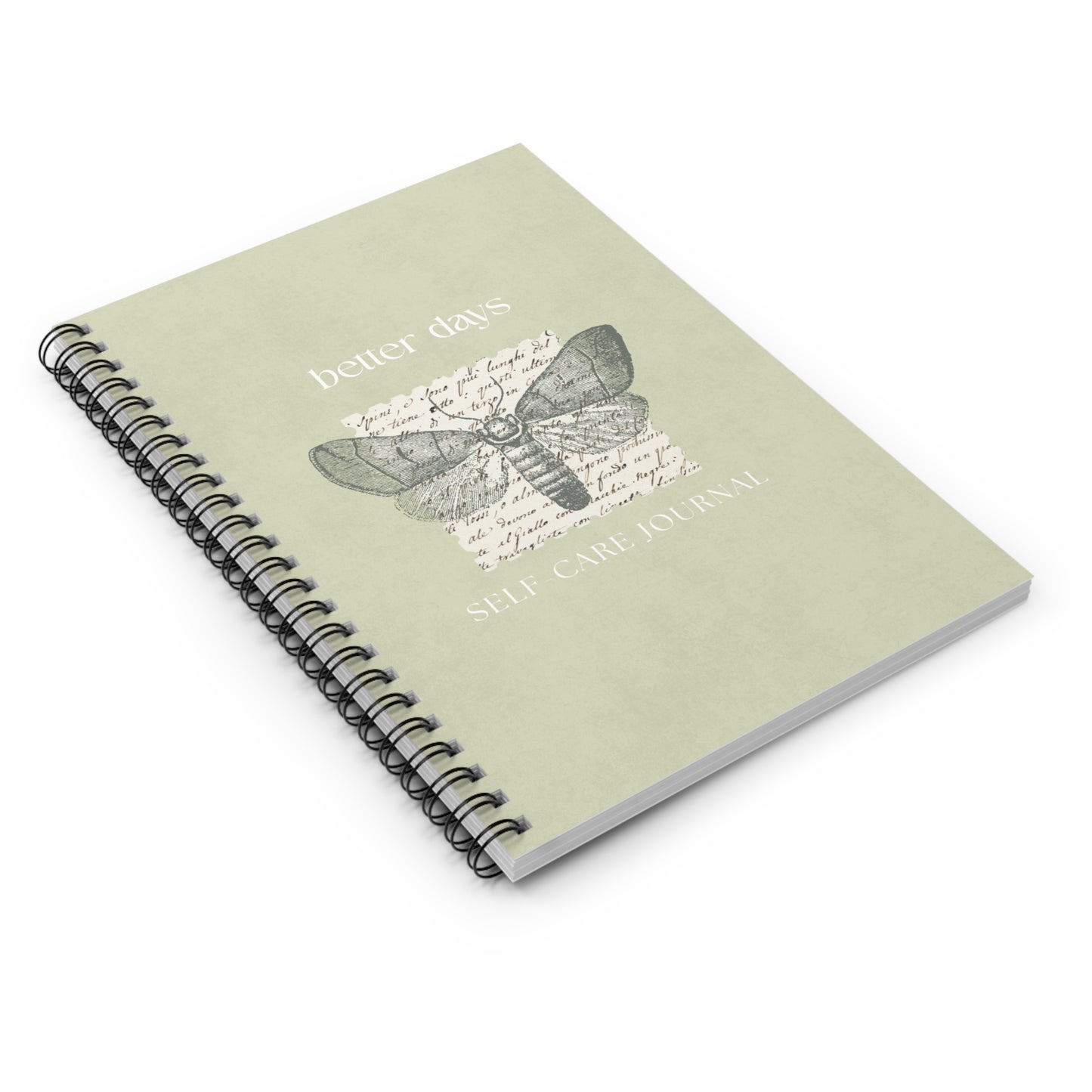 Better Days Self-Care Journal — Spiral Ruled Notebook with Vintage Moth Design