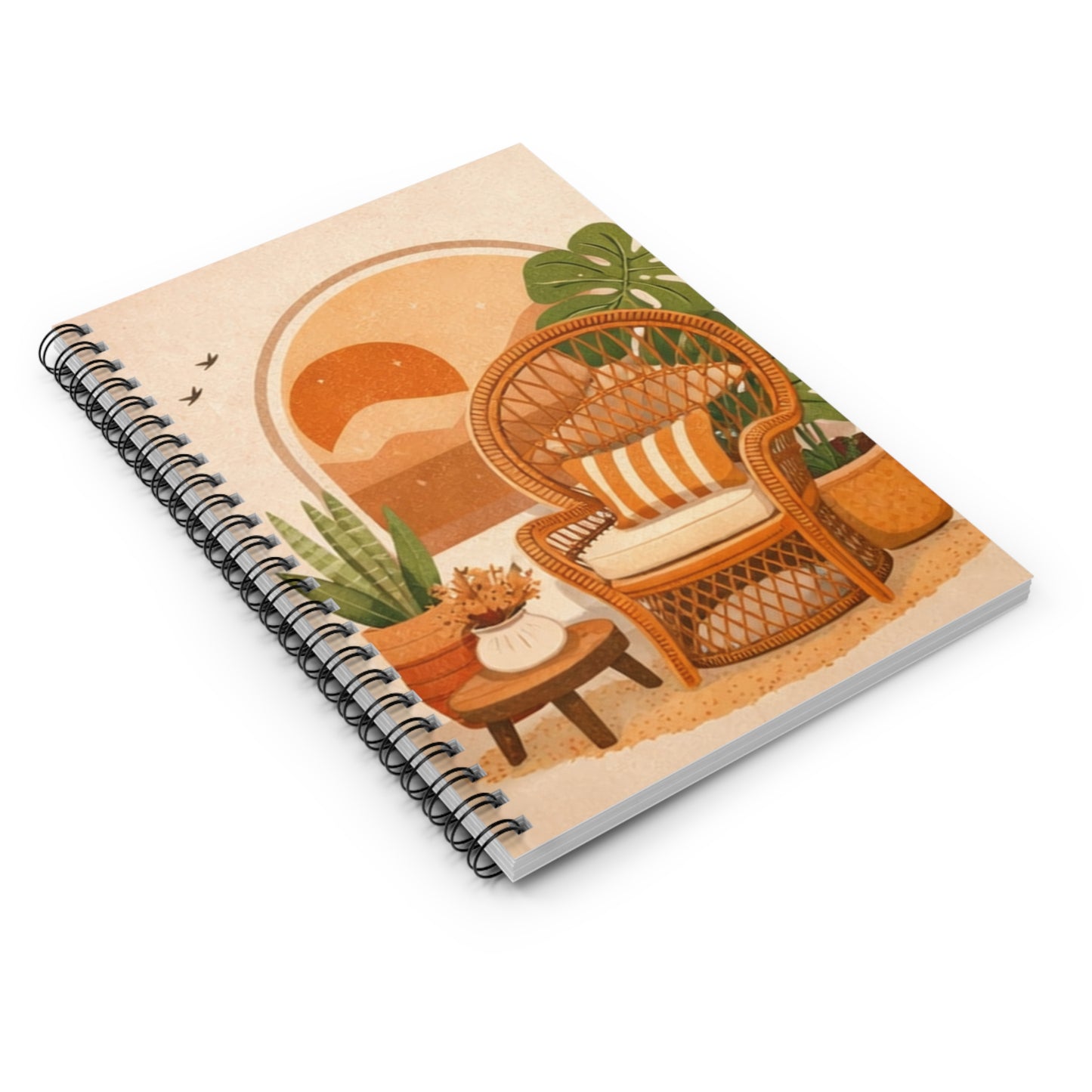 Boho Cozy Corner Notebook — Spiral Ruled Journal with Botanical Retreat Design