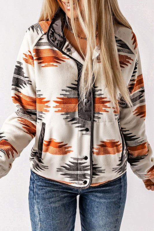 Western Aztec Snap Buttoned Fleece Jacket