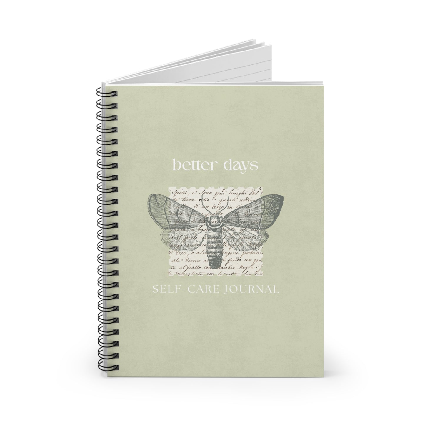 Better Days Self-Care Journal — Spiral Ruled Notebook with Vintage Moth Design