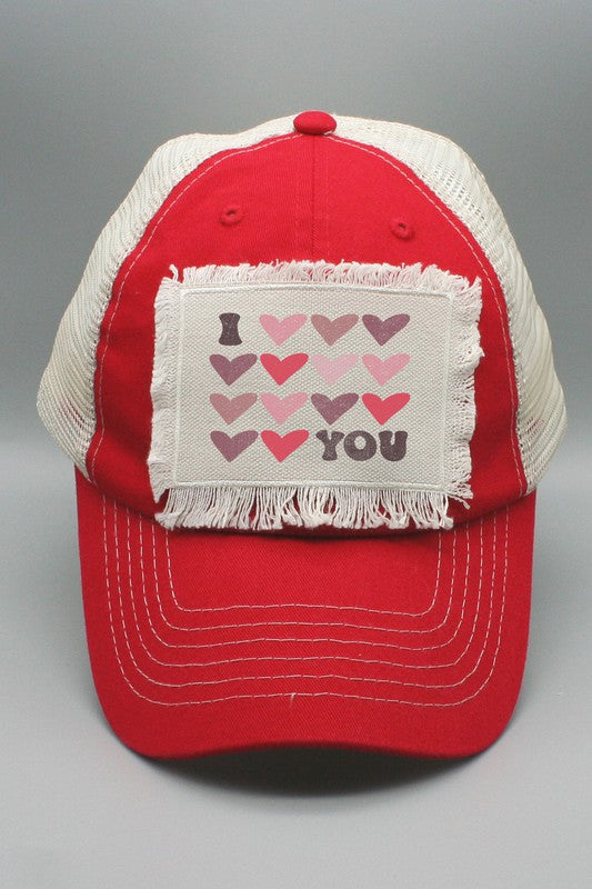 Valentines Day Hat I Heart You Stack Trucker Cap