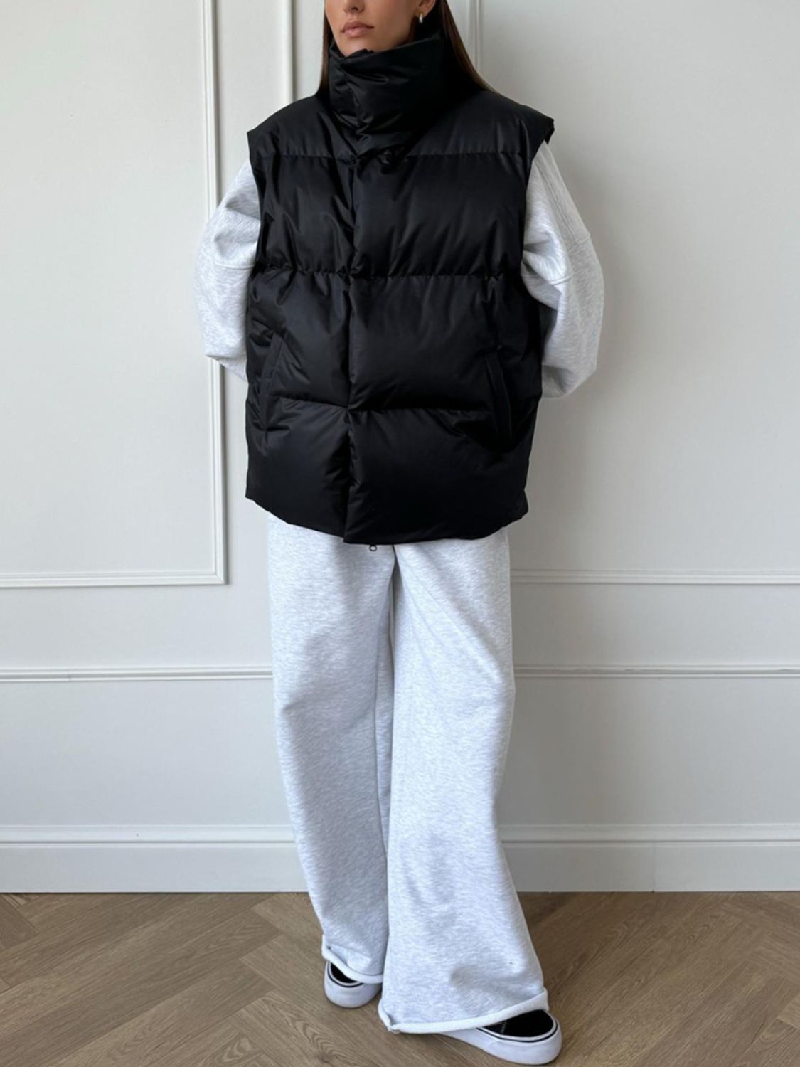 Puffer Zip Up Turtleneck Vest Coat